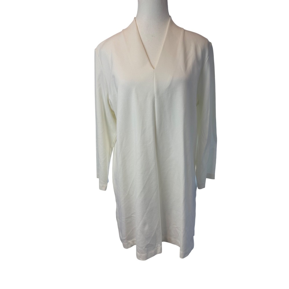 J. Jill New Ponte Tunic Top Large White V-Neck 3/4 Sleeve Pullover Lagenlook